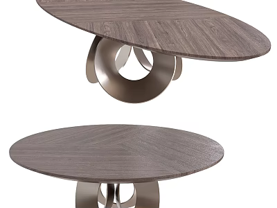 Two Modern Coffee Tables With Wooden Top And Metal Ring Base Design 3d model