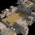 3D Model Of Stylized Dense Building Cluster With Diverse Heights And Traditional Design
