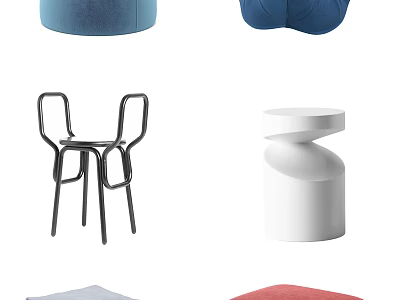 Modern Sofa Stools In Blue Red White With Comfortable Seats And Metal Frames 3d model