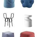 Modern Sofa Stools In Blue Red White With Comfortable Seats And Metal Frames 3d model