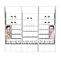 White Multi Tiered Display Shelves With Cosmetic Products And Advertising Panels
