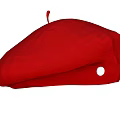 Red Beret With Red Pom Pom On Top And Silver Button On Side