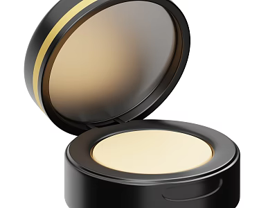 Open Black Cosmetic Powder Compact With Gold Trim And Light Beige Powder 3d model