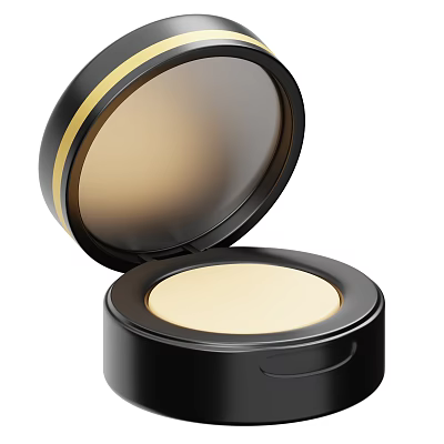 Open Black Cosmetic Powder Compact With Gold Trim And Light Beige Powder 3d model