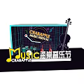 Crabapple Music Festival Stage With Neon Lights Music Notes And Violin Silhouette Design