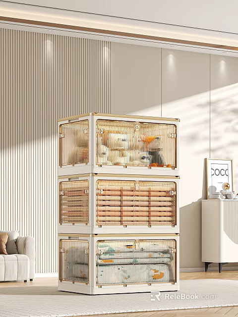 Modern Stackable Storage Lockers With Rattan Doors And Decorative Accents In Light Tones 3d model 