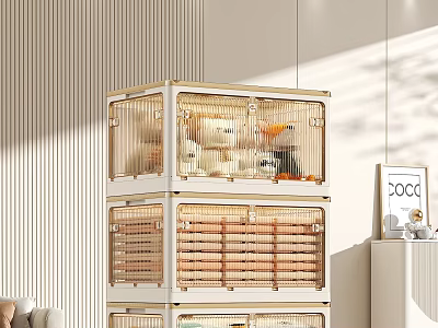 Modern Stackable Storage Lockers With Rattan Doors And Decorative Accents In Light Tones 3d model