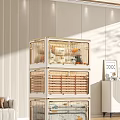 Modern Stackable Storage Lockers With Rattan Doors And Decorative Accents In Light Tones