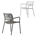 Modern Single Chair With Slatted Back Design And Black Metal Frame Gray Finish Look
