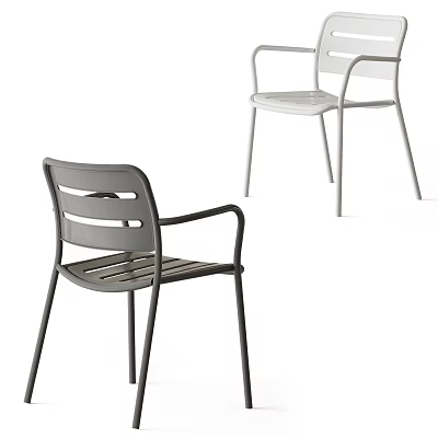 Modern Single Chair With Slatted Back Design And Black Metal Frame Gray Finish Look 3d model