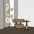 Modern Floor Lamp With Multiple White Round Shades In Living Room With Brown Armchair