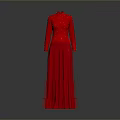 Elegant Red Long Dress With High Neck And Long Sleeves Design