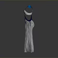Fashionable Striped Long Dress With White Crisscross Design And Blue Shoulder Decorations