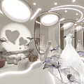 Modern Bridal Shop Interior With Wedding Dresses Heart Decor And Floral Accents