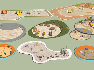 Diverse Children's Play Area With Shaped Sand Pits And Interactive Toys 3d model