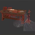 Vintage Medieval Building Interior With Antique Wooden Desk Scrolls And Cobweb Candlestick