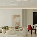 Modern Dining and Living Room Interior With White Cabinets Sofa TV Stand and Dining Chairs