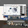 Kids Room Interior Design With Cloud Chandelier Moon Star Wall Decor Bed And Stuffed Toys