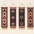 Four Decorative Wall Hangings With Geometric Patterns Colorful Design And Tassels