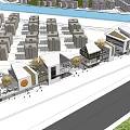 Commercial Street With Modern Buildings Pedestrian Walkways Green Spaces And Shops