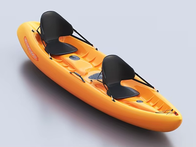 Orange Recreational Two Person Kayak With Black Seats And Smooth Structure 3d model