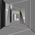Modern Sleek Corridor Interior With Metallic Walls Geometric Lines And Elevator Doors