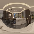 Elegant Modern Living Dining Room Interior With Sofa Dining Table Bookshelves And Large Windows
