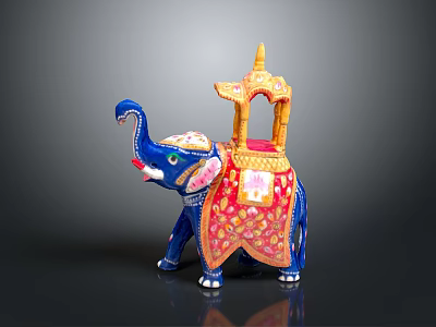 Colorful Decorative Elephant Sculpture With Intricate Howdah And Painted Patterns 3d model