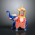 Colorful Decorative Elephant Sculpture With Intricate Howdah And Painted Patterns