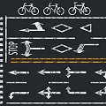 Road Infrastructure Elements Including Arrows Stop Signs Bicycle Symbols And Traffic Markings