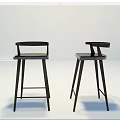 Two Black Modern Bar Stools with High Backrest and Tall Legs Minimalist Design 3d model