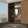 Modern Wooden Wardrobe Sliding Door Design With Open Hanging Clothes And Storage Space