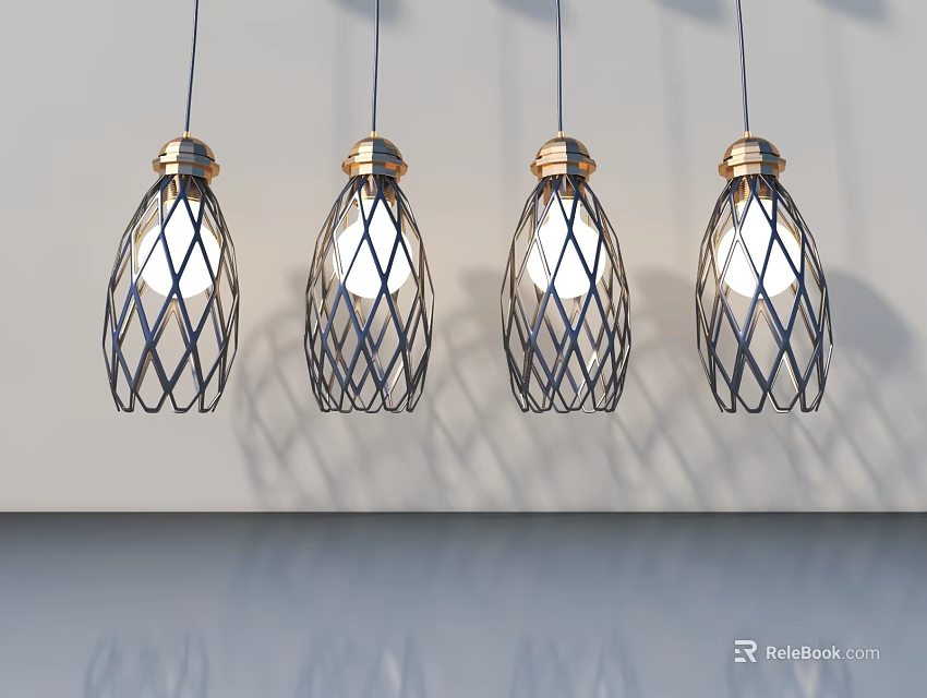 Modern Hinged Door Design With Black Grid Pendant Lights And White Wall Surface 3d model