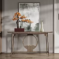 Elegant Console Table Interior With Potted Plant Framed Art And Wall Lighting 3d model