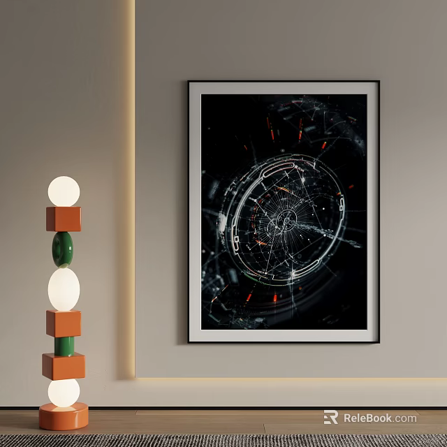 Futuristic Wall Art Decor With Modern Floor Lamp 3d model