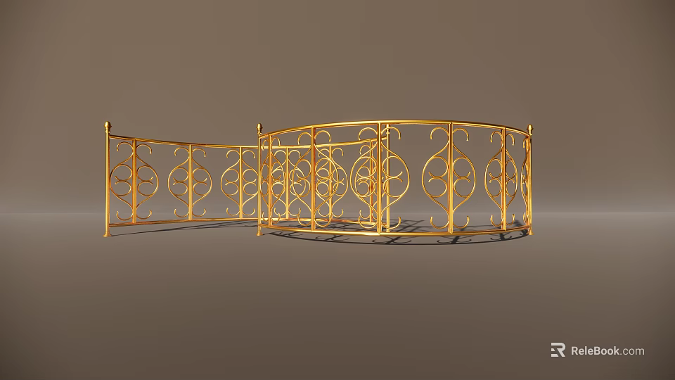 Decorative Golden Metal Railings Featuring Curved Design and Ornate Patterns 3d model 