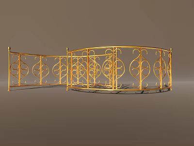 Decorative Golden Metal Railings Featuring Curved Design and Ornate Patterns 3d model