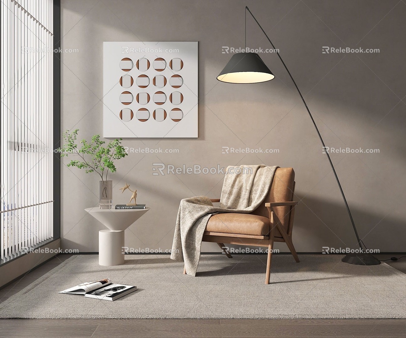 Lounge chair floor lamp with armrest 3d model