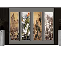 Traditional Chinese Landscape Paintings Four Panel Artwork With Mountains Rivers And Trees