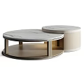 Modern Round Dining Table With Marble Top And Wooden Nested Base Design