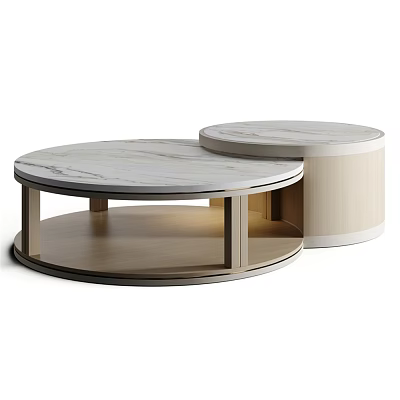 Modern Round Dining Table With Marble Top And Wooden Nested Base Design 3d model