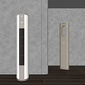 Modern Tower Air Conditioner Fan in Silver and Gold with Digital Display on Gray Wall