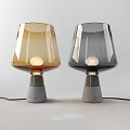 Modern Table Lamp With Amber Glass Shade And Concrete Base For Interior Decor