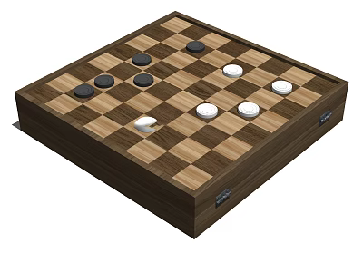 Classic Board Game Entertainment Featuring Wooden Board Black White Checkers And Grid Design 3d model