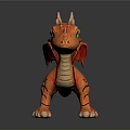 Orange Dragon Character Creature With Green Eyes Spikes And Red Wings Standing