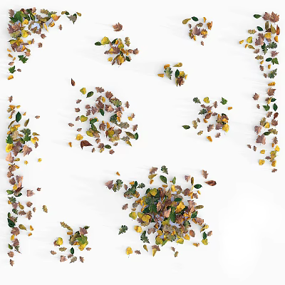 Colorful Autumn Leaves Scattered On White Wooden Background For Natural Decor 3d model