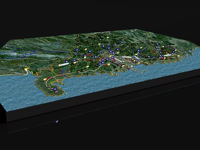 Aerial Planning Model With Green Spaces Water Areas Road Networks And Building Markers 3d model