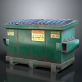 Green Industrial Waste Container With Corrugated Lid And Caution Labels