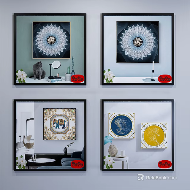 Various Style Decorative Paintings With Decorative Elements For Interior Decor 3d model