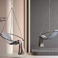 Modern Designer Hanging Chair Interior With Soft Gray Cushion And Throw Blanket